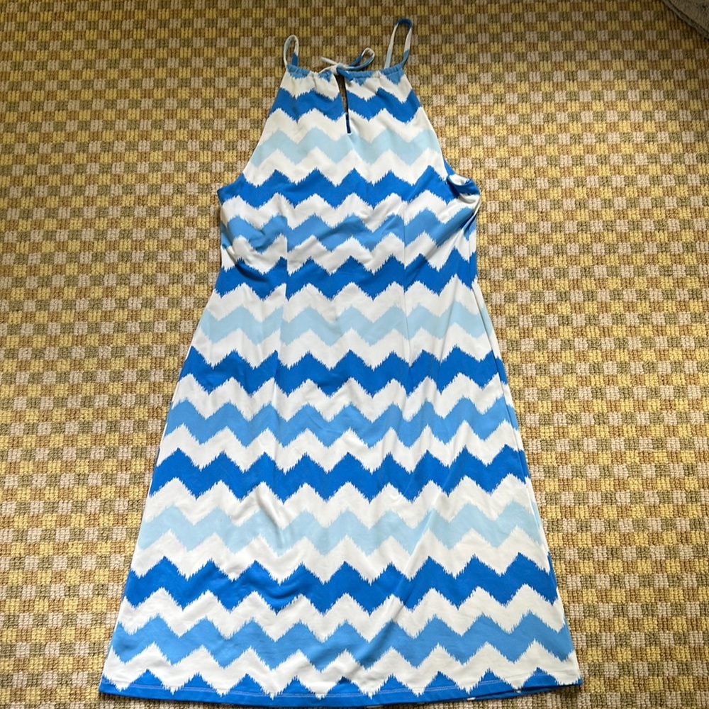 🌊Women's J. Mclaughlin Maria Halter Dress White & Blue Sz M